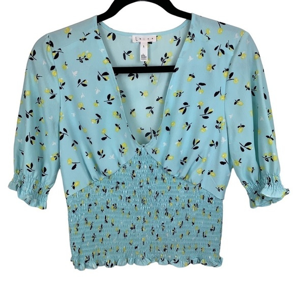 Leith Blue Glow Nina Floral Boho Smocked Top Blouse sz  S - Picture 2 of 6